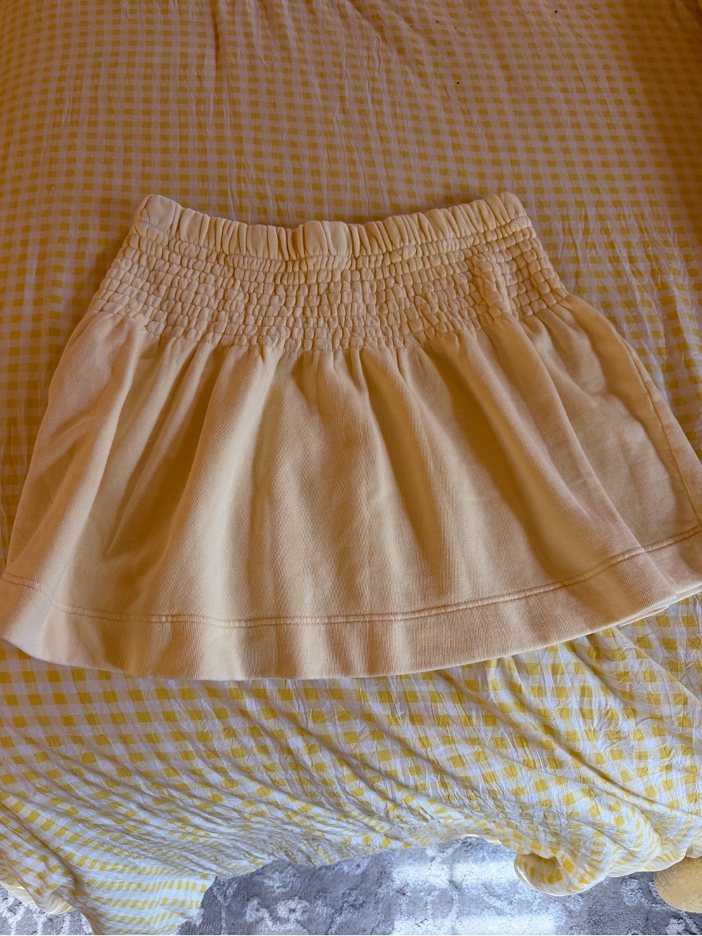 aerie Pale Yellow Smocked-Waist Mini Skirt